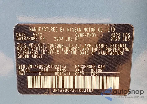 2012 Nissan Leaf Sl из США, поврежденный, VIN JN1AZ0CP3CT023183